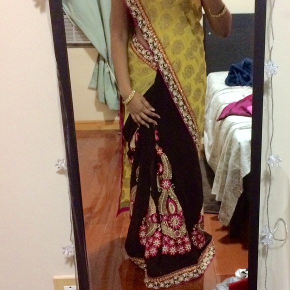 Other - Yellow & Brown party wear half N half saree. 34”